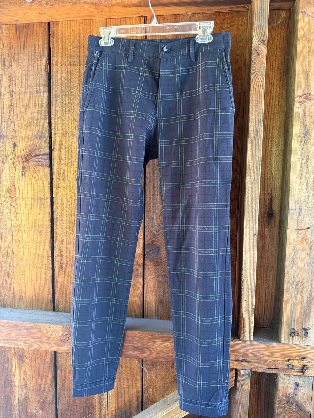 Zara Navy Plaid Straight-Leg Trousers